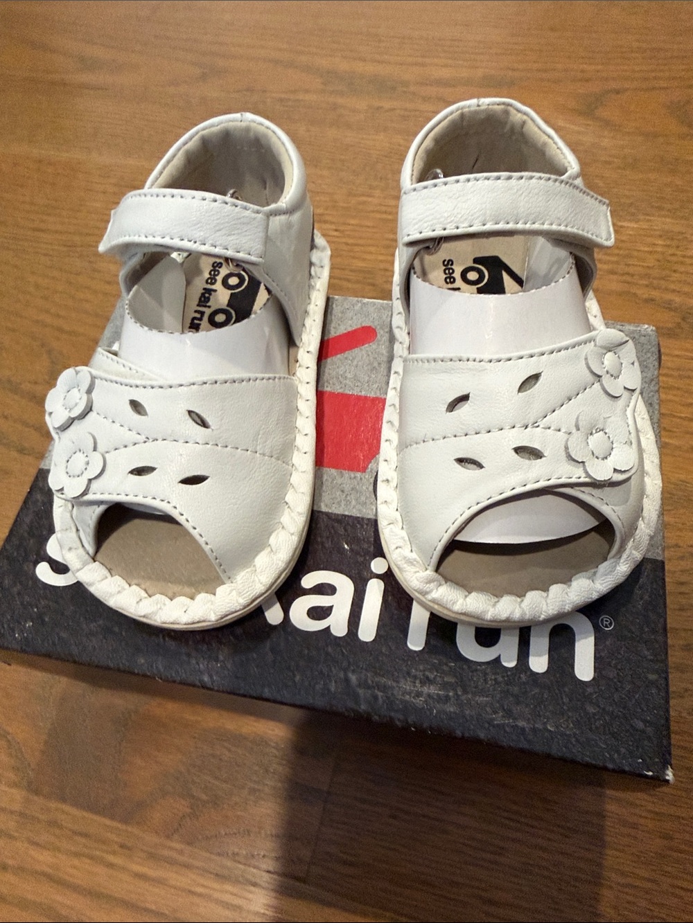 See Kai Run White Girls Floral Leather Sandals
